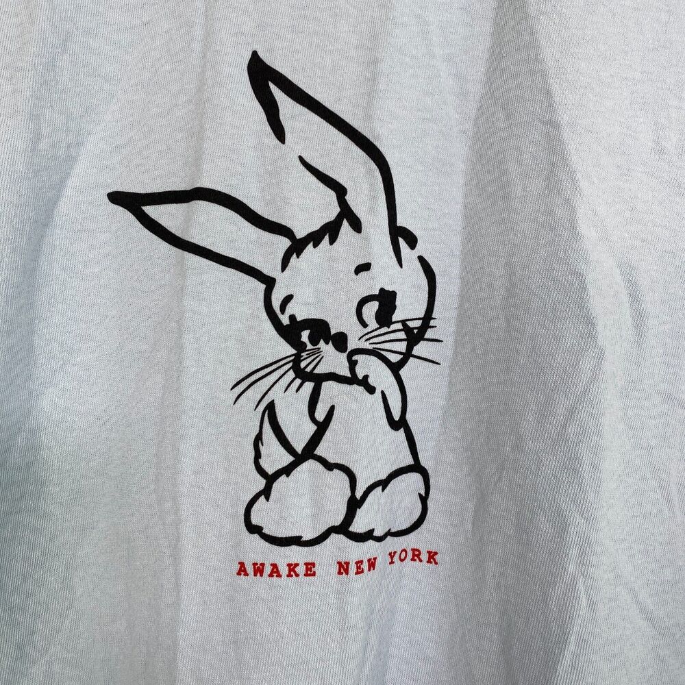 Awake New York Shirt Men Extra Large Bunny Rabbit Graphic Tee Baby Blue Crewneck - Picture 2 of 10